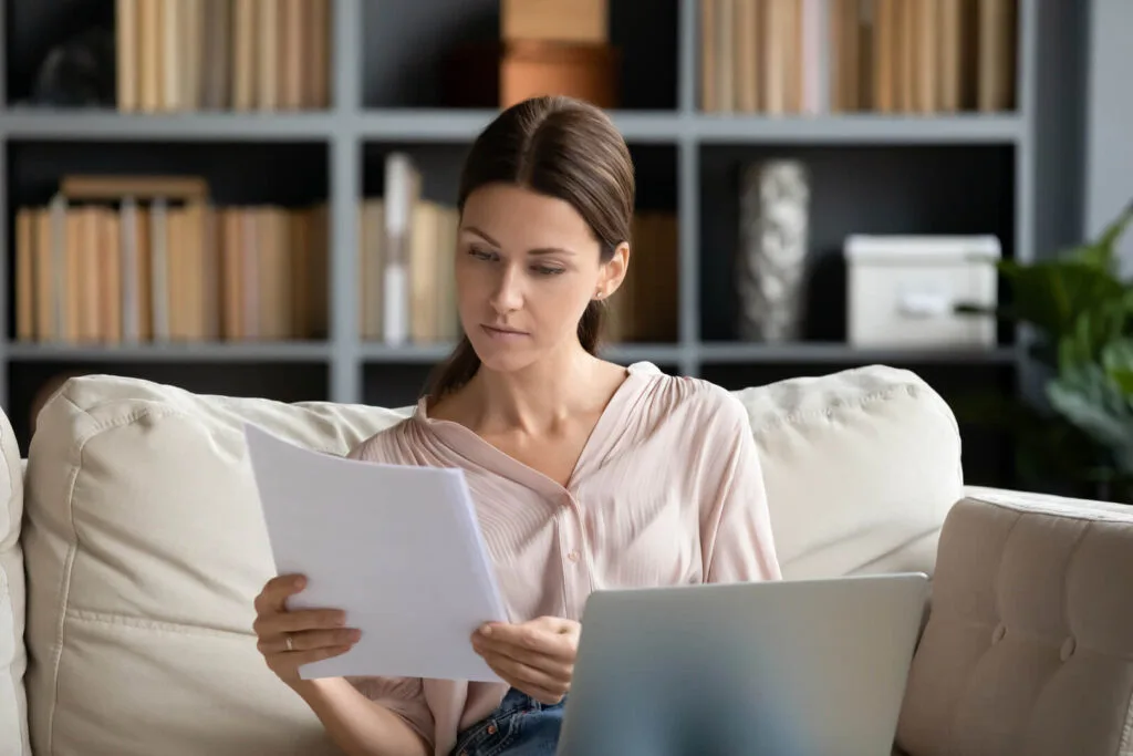 A woman reading some documents